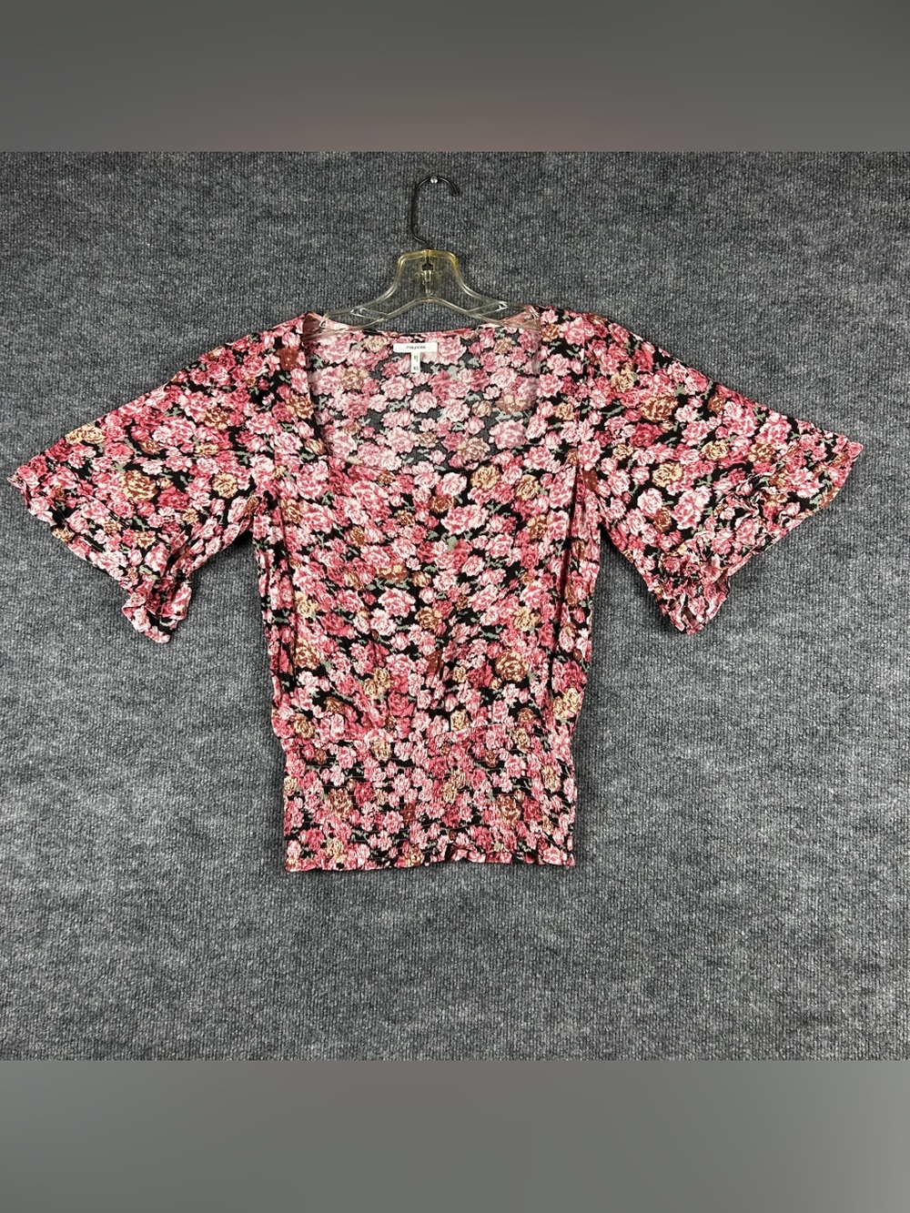 Maurices Pink Floral Smocked Waist Flutter Ruffle Sleeve Top Size XS Boho Blouse